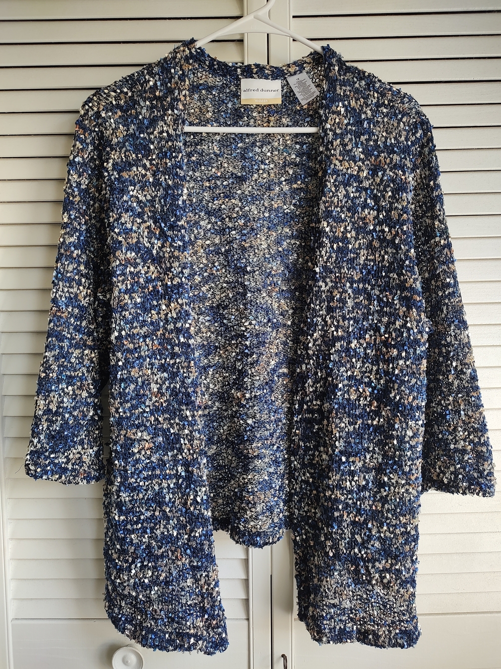 Alfred Dunner Navy Blue Multi Bouclé Open Front Cardigan Size 1X